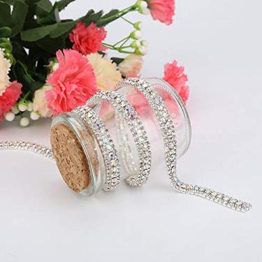 Imagem de Eujgoov Rolo de Fita de, Fita de Prata Cristalina de 3 Jardas para Decorações de Bolo, Apliques de Vestido de Noiva, Acabamento Adesivo Flexível para Roupas, Baile e Artesanato Boda (Prata AB)