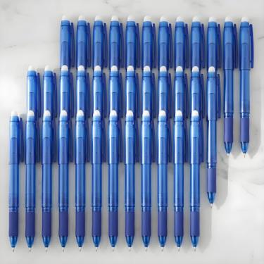 Imagem de VILMA Canetas de gel apagáveis azuis, pacote com 36, ponta fina de 0,7 mm, canetas de tinta gel apagáveis a calor, design tampado, escrita suave para casa e escritório