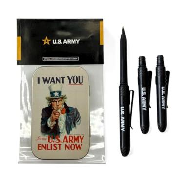 Imagem de Pokka Canetas de lata colecionáveis do exército dos EUA oficialmente licenciadas I Want You – Feitas nos EUA – Canetas de 3 bolsos com clipes – Conjunto de presente militar vintage para veteranos, fãs