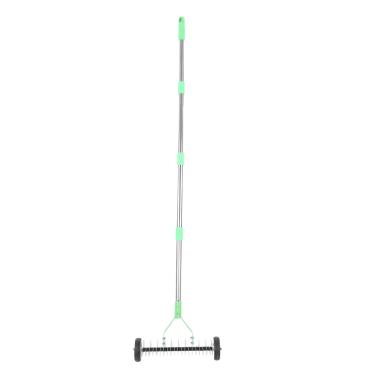 Imagem de Asixxsix Ancinho de Palha para Gramado Resistente, Ancinho de Palha de Aço Carbono de 15 Polegadas de Largura Com Alça Ergonômica e Design de Rolo, para Remoção Eficiente de Grama Morta