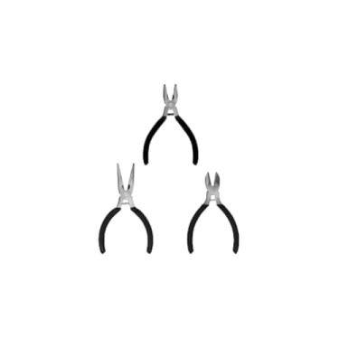 Imagem de Jogo de 3 Mini Alicates 4,5 Polegadas, Aço Carbono, Preto, Bico Meia Cana, Corte Diagonal e Universal, 200g