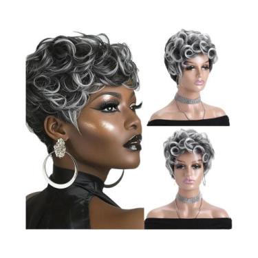 Imagem de Peruca Sintética Curta Cacheada Branca Prateada De 10 Polegadas Com Ap