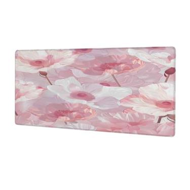 Imagem de Tapete de mouse grande com lindas flores rosa à prova d'água para computador estendido tapete protetor de mesa antiderrapante base de borracha para escritório, computador, teclado, laptop e mesa de