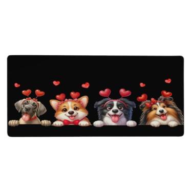 Imagem de Tapete de mouse para cachorro grande fofo para dia dos namorados, impermeável, protetor de mesa estendido, base de borracha antiderrapante, mousepad para escritório, computador, teclado, laptop e mesa
