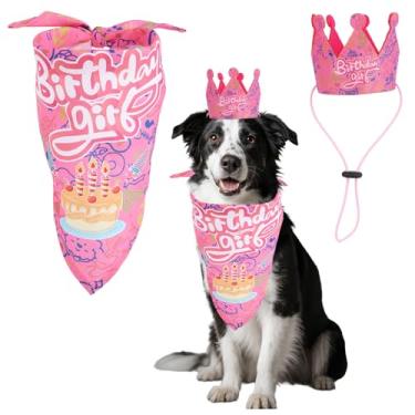 Imagem de Bandana de aniversário para animais de estimação e conjunto de chapéu para cães e gatos, chapéu ajustável para festa de aniversário de cachorro para celebrações de filhotes e gatinhos