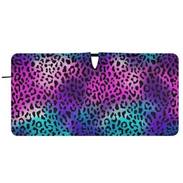 Imagem de Persiana de sol personalizada pele de leopardo preto rosa roxo para para-brisa de carro dobrável para-brisa frontal impressão animal automotivo, 81 cm x 157 cm
