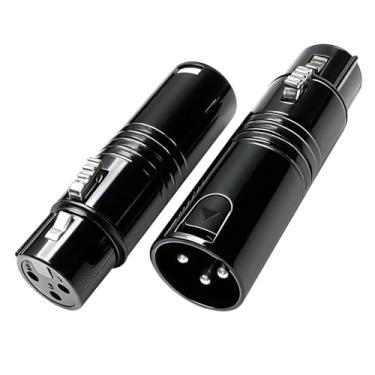 Imagem de KAKABUBBLE Adaptador de áudio XLR macho para fêmea de 3 pinos, conector DMX512 de liga de zinco, plugue balanceado compacto de 6 cm para mixer, microfone, amplificador (macho para fêmea)