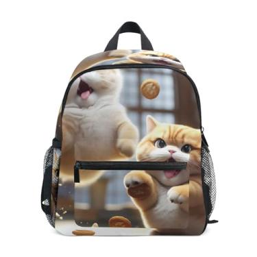 Imagem de GAIGEO Cute Fat Cat Jumping Toddlers Backpack, 10x4x12 In, Small Boys Backpack Includes Water Bottle Pockets, Whistle Clip for Safety