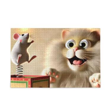 Imagem de Quebra-cabeça de 1000 peças, caixa de gato, caixa de rato, quebra-cabeças compostos de papel e madeira para adultos com bolsa de armazenamento