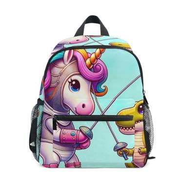 Imagem de GAIGEO Cute Unicorn Dinosaur Fencing Backpack for School Kids with Whistle, 2 Bottle Pockets, Lightweight, Kids Travel Backpacks 10x4x12 In, for Ages 3-8