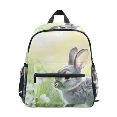 Imagem de GAIGEO Bunny Spring Rabbit Floral Childrens Backpack with Whistle, 2 Bottle Pockets, Lightweight, Kids Travel Backpack 10x4x12 In, for Ages 3-8