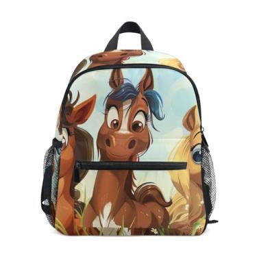 Imagem de GAIGEO Cartoon Horses Small Kids Backpack with Whistle, 2 Bottle Pockets, Lightweight, Kids Travel Backpacks 10x4x12 In, for Ages 3-8