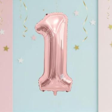 Imagem de 1 balão número metálico rosa de 81 cm, balão reutilizável de alumínio para decorações de festa de aniversário e aniversário
