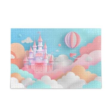 Imagem de Quebra-cabeça de castelo de fadas rosa azul 500 peças, quebra-cabeças compostos de papel e madeira para homens com bolsa de armazenamento
