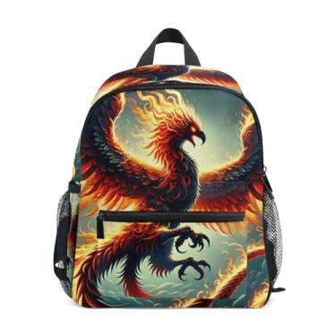 Imagem de GAIGEO Phoenix Flame Eagle Mini Backpack for Kids, 10x4x12 In, Baby Girl Backpack Includes Water Bottle Pockets, Whistle Clip for Safety