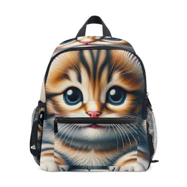 Imagem de GAIGEO Cute Kitten Piano Cat Toddler Backpack 10x4x12 In, Boy Backpack with Water Bottle Pockets, Whistle Buckle