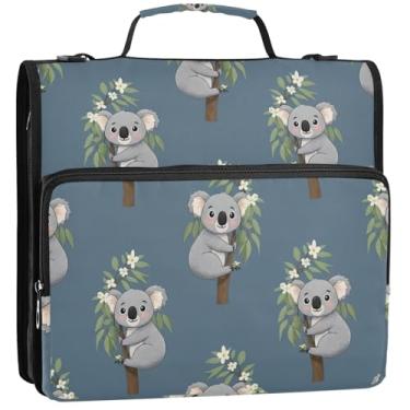 Imagem de 3 fichários de 3,8 cm anel D fofo koalas azul coalas organizador com zíper bolsa de fichário escolar com alça de trabalho, vários bolsos, pasta grande para portfólio, 34,5 x 31,5 x 9 cm