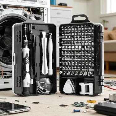 Imagem de Conjunto de chaves de fenda de precisão 115 em 1, kit de ferramentas de reparo profissional com cabeça chata e várias pontas para eletrônicos, telefone, relógio, manutenção automotiva - alça magnética