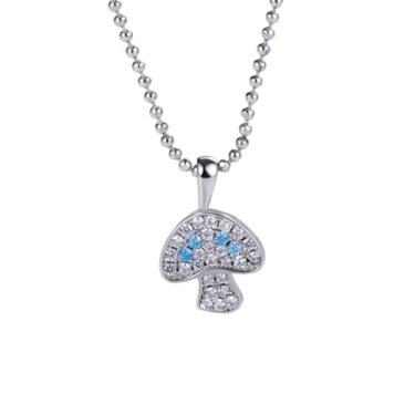 Imagem de Dtja Colar com pingente de cogumelo de cristal para mulheres, delicado azul, zircônia cúbica, ajustável, 45,7 cm, ajuste confortável, moda, aniversário, feriado, joia de presente, Medium, Metal, Sem