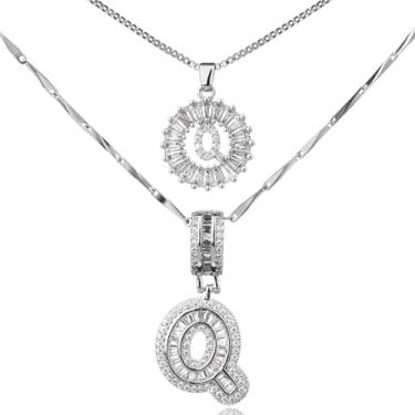 Imagem de MINDEKA Pacote com 2 colares femininos com inicial de zircônia cúbica banhada a ouro 14K, joias delicadas com inicial inicial para mulheres, colar com pingente de alfabeto A-Z personalizado, 18"+2