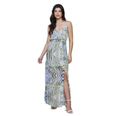 Imagem de Vestido Feminino Longo Tule Estampado Sawary Fashion, M, Azul