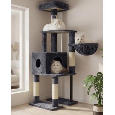 Imagem de Heybly Árvore para gatos, 120 cm, torre para gatos internos, condomínio espaçoso para gatos com espaço oculto, tubo de aço resistente, poleiro superior de pelúcia macia, rede aconchegante e postes