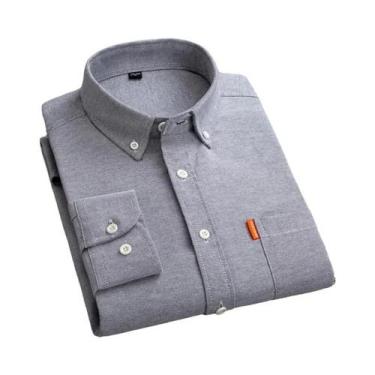 Imagem de Camisa Oxford Branca Masculina 100% Algodão Manga Longa Gola Dobrável 