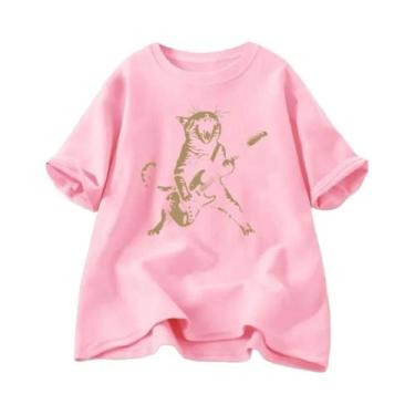 Imagem de Camiseta Unissex Engraçada De Gato Rock Tocando Violão Manga Curta Gol