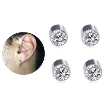 Imagem de Kit 2 Par Brinco Pressão Ímã Magnético Ponto Luz 3mm Pequeno Brilhante Aço Inox Premium-Masculino