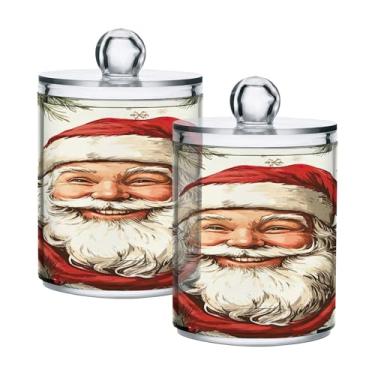 Imagem de xigua Pacote com 2 lindos suportes de Natal para bolas de algodão, cotonete – Frasco de plástico de boticário de armazenamento versátil transparente de 400 ml para banheiro e organização de