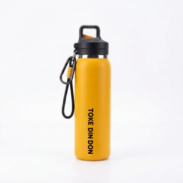 Imagem de TOKE DIN DON Garrafa Térmica 600ml|Aço Inox 316|Copo Térmico Café+Água|Squeeze Esportivo 2 em 1|Abertura 1 Clique|Alça Integrada com Cordão|Base Antiderrapante|para Academia/Viagem|Laranja