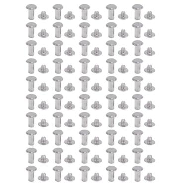 Imagem de Dioche Chicago Parafusos M5 Rodada Cabeça Plana Rebites de Parafuso de Ligação de Aço Inoxidável para Artesanato Em Couro Álbuns de Fotos Scrapbooks 50 Conjuntos 6x12x11mm
