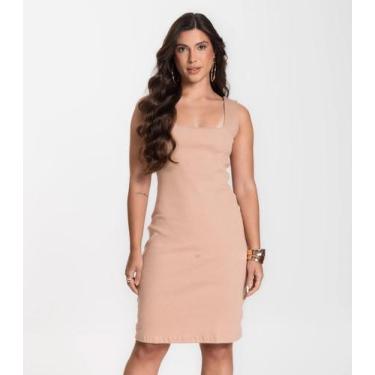 Imagem de Vestido Canelado Feminino Select Marrom, M, Marrom