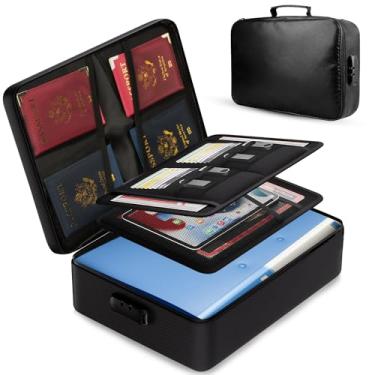 Imagem de Organizador de documentos com fechadura, organizador de arquivos com isolamento térmico, cofre resistente à água e à prova de fogo, cofre portátil para documentos importantes, certificados e