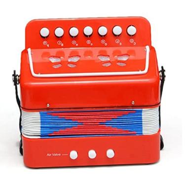 Imagem de Cryfokt Instrumento Musical de Acordeão Infantil, Brinquedo Com 7 Teclas para Crianças, Desenvolvimento de Habilidades Sensoriais e Intelectuais, Material Plástico para Conjunto e Prática (Vermelho)