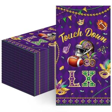 Imagem de Hokinaa Decorações de festa de carnaval - Conjunto de guardanapos decorativos de papel de futebol descartável máscara de baile de máscaras roxa esportiva jantar coquetel a granel suprimentos de toalha