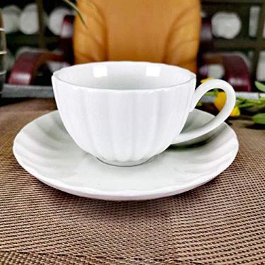 Imagem de Conjunto de chá de porcelana e pires, xícara de chá de cerâmica branca e pires, conjunto de chá da tarde para escritório, casa de chá, loja de sobremesa, xícara de chá