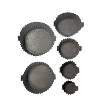 Imagem de Conjunto 6 Peças de Forma de Silicone Redonda com Alças, Sortida, Flexível, Antiaderente, para Forno, Air Fryer, Micro-ondas e Freezer, 7cm a 19cm