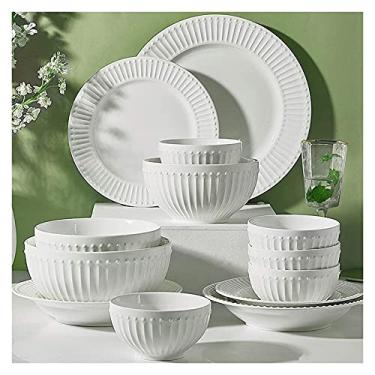 Imagem de Conjunto de jantar de alta qualidade, conjunto de jantar de cerâmica, conjunto de 56 peças de tigela de cereal e prato de bife | Conjunto de louça de porcelana branca pura