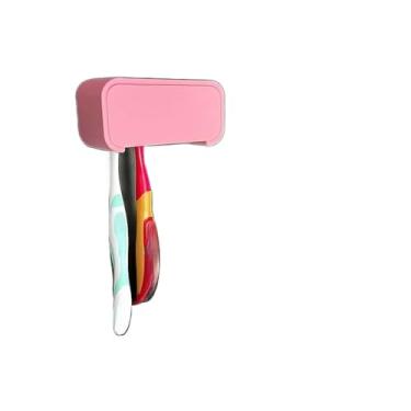 Imagem de Porta Escovas de Dente de Parede Sem Furo – Suporte para 4 Escovas com Fita Dupla Face Forte(Rosa,2 Escovas)