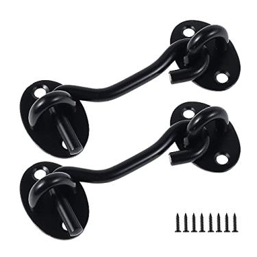Imagem de 2 peças gancho de cabine de aço inoxidável e trinco de olhal preto trava de janela trava de porta trava de armário ferramenta de hardware para porta portão janela armário Sheld