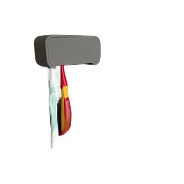Imagem de Porta Escovas de Dente de Parede Sem Furo – Suporte para 4 Escovas com Fita Dupla Face Forte(Cinza,2 Escovas)