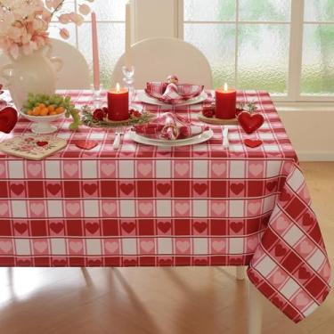 Imagem de Honellaty Toalha de mesa para o dia dos namorados, toalha de mesa retangular, rosa coração, xadrez, toalhas de mesa laváveis à prova de derramamento para o dia dos namorados, jantar, casal