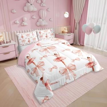 Imagem de Erosebridal Conjunto de edredom com laço feminino, tamanho queen, estilo princesa sonhadora, para crianças, adolescentes e adultos, conjunto de colcha de balé para meninas, dança, elegante, aquarela,