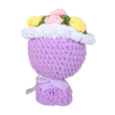 Imagem de Generic Buquê de flores tricotadas, flores artificiais, presente artesanal de Dia dos Namorados para namorada, buquê de rosas para o Dia dos Professores ou, Roxo