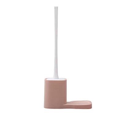 Imagem de Escova de vaso sanitário cabo longo suporte de escova de vaso sanitário design simples escova de banheiro doméstico limpeza de canto morto conjunto de escova de vaso sanitário e suporte (cor: C) (A)