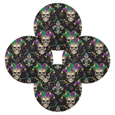 Imagem de Wassud Jogo americano conjunto de 4 tapetes de mesa redondos de carnaval de caveira para cozinha e jantar tapetes laváveis resistentes ao calor para decoração de mesa 39 cm
