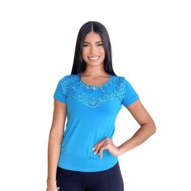 Imagem de Blusa feminina manga curta moda evangélica sku:bv14 - R.S MODAS, Azul,