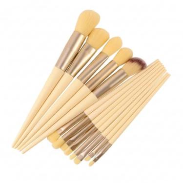 Imagem de Kit de Pincel de Maquiagem 13 Peças – Cerdas Sintéticas, Cabo de Plástico, Completo e Versátil (Amarelo)