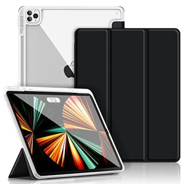 Imagem de Gahwa Capa para iPad Pro 12.9 2021/2020/2018(5ª/4ª/3ª geração) -[Suporte fino de três dobras + Carregamento de lápis Apple de 2ª geração + Despertar/Sono], Capa traseira de proteção premium para iPad Pro 12,9 polegadas - Preta